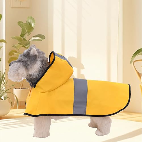 Hunde-Regenmantel mit Reflektierendem Streifen, Haustier-Regenjacke, Wasserdichter Poncho-Umhang mit Kapuze für Große Hunde, Gelb, L Hunde-Regenmantel mit (XS) von Akozon