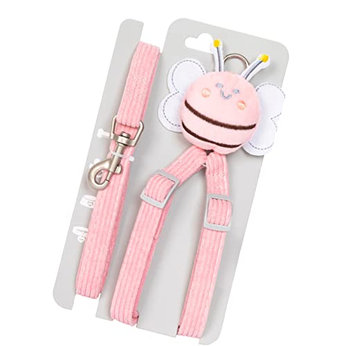 Hundegeschirr-Leine-Set aus Weichem Cord, Niedliche Bienendekoration, Verstellbares, Atmungsaktives Haustiergeschirr und Leine für Hunde und Katzen, Rosa, 1,0 cm (1,5 cm) von Akozon