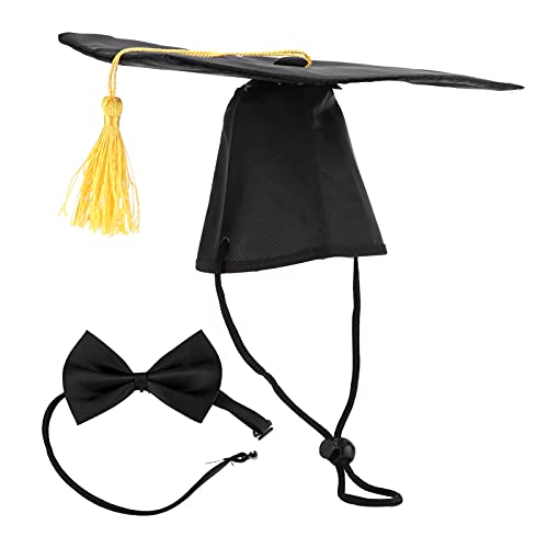 Verstellbare Graduierungshüte für Hunde mit Fliege und Halsband – Haustier-Abschlusshüte für Hunde und Kleine Haustiere (Black) von Akozon