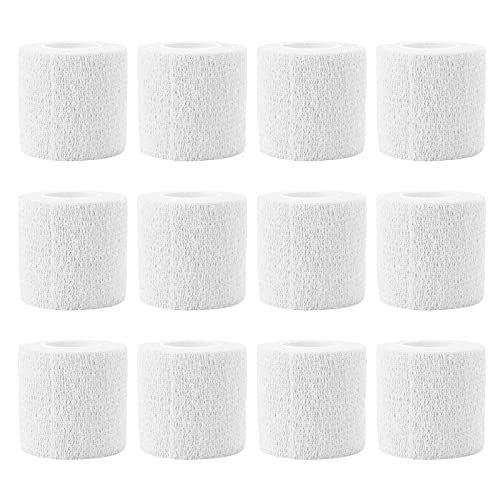 Aladeno 12er-Pack, 4,5 m, tierische elastische Bandage, elastische Bandage für Knöchel, Vlies-Bandage, Selbstklebende Kuhhuf-Reparaturbandage, Vlies-Polyester, wasserdicht (Weiß) von Aladeno