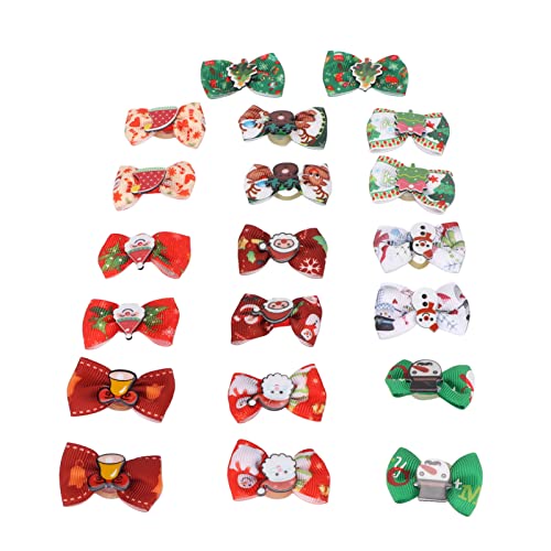 Aladeno 20pcs Christmas Dog Hair Bow Cute Multi Colors Grooming Pet Hair Bowknot Topknot with Rubber Band for Puppy Cat Kitten von Aladeno