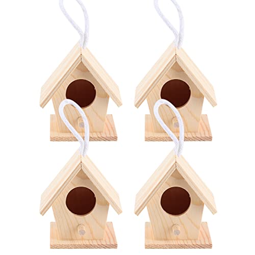 Aladeno 4 Stück Vogelhäuschen aus Holz für den Außenbereich, zum Aufhängen, Vogelnester, Box, Gartendekoration, Ornament, zum Aufhängen, Nistkasten für kleine Vögel, geschützter, von Aladeno