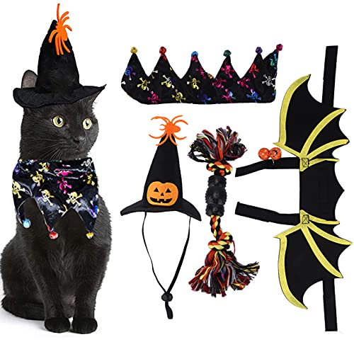 Aladeno 4-teiliges Halloween-Haustier-Kostüm-Set aus Filzstoff, Hunde-Halloween-Kostüm, Fledermaus, exquisites, bequemes Hundekostüm, Katzen-Halloween-Kostüme für (L) von Aladeno