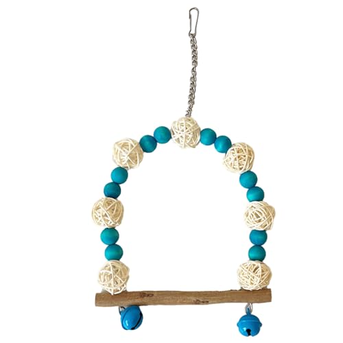 Aladeno Bird Swing Decor Colorful Wood Beads Rattan Ball Parrot Swing Perch with Bells for Cockatiels Lovebirds Blue Wooden Bird Swing for Cockatiels Parrot Perch Hanging (Blue) von Aladeno