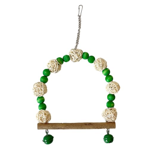 Aladeno Bird Swing Decor Colorful Wood Beads Rattan Ball Parrot Swing Perch with Bells for Cockatiels Lovebirds Blue Wooden Bird Swing for Cockatiels Parrot Perch Hanging (Green) von Aladeno