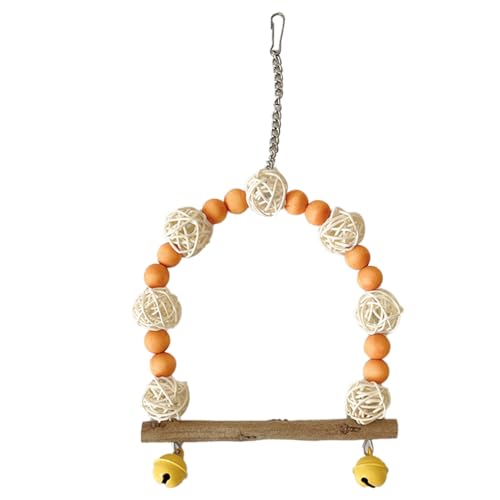 Aladeno Bird Swing Decor Colorful Wood Beads Rattan Ball Parrot Swing Perch with Bells for Cockatiels Lovebirds Blue Wooden Bird Swing for Cockatiels Parrot Perch Hanging (Orange) von Aladeno