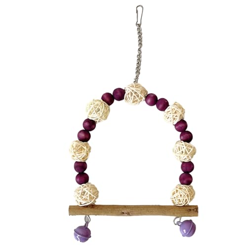 Aladeno Bird Swing Decor Colorful Wood Beads Rattan Ball Parrot Swing Perch with Bells for Cockatiels Lovebirds Blue Wooden Bird Swing for Cockatiels Parrot Perch Hanging (Purple) von Aladeno