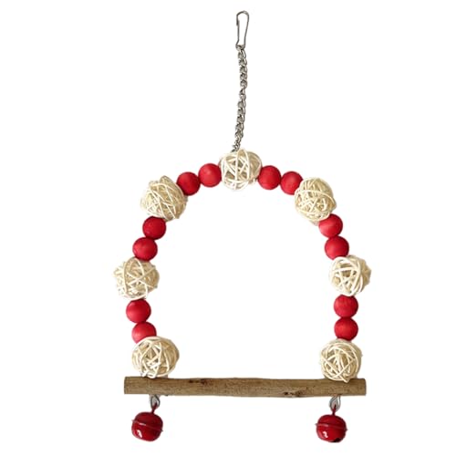 Aladeno Bird Swing Decor Colorful Wood Beads Rattan Ball Parrot Swing Perch with Bells for Cockatiels Lovebirds Blue Wooden Bird Swing for Cockatiels Parrot Perch Hanging (Red) von Aladeno