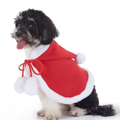 Aladeno Haustier-Weihnachtskleidung für Hunde, Kostüm, Weihnachtsumhang, Hunde-Weihnachtsoutfit, Haarball, Biber, Plüsch, Rot, Weiß, niedlicher, auffälliger (L) von Aladeno