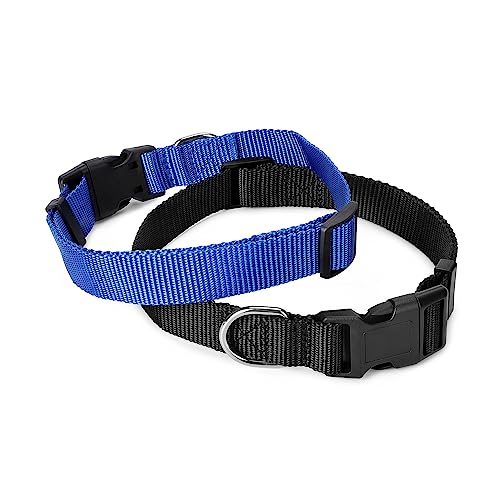 Alainzeo Nylon-Hundehalsband, klassisch, verstellbar, für kleine, mittelgroße und große Hunde, Größe L, Schwarz, Blau, 2 Stück von Alainzeo