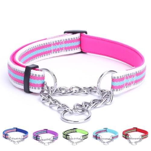 Alainzeo Reflektierendes Martingale-Hundehalsband, verstellbares, weiches Neopren, gepolstert, atmungsaktives Nylon-Haustierhalsband für Welpen, mittelgroße und große Hunde, Rosenrot, XL von Alainzeo