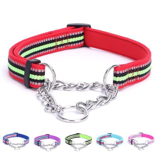 Alainzeo Reflektierendes Martingale-Hundehalsband, verstellbares, weiches Neopren, gepolstert, atmungsaktives Nylon-Haustierhalsband für Welpen, mittelgroße und große Hunde, Rot, M von Alainzeo