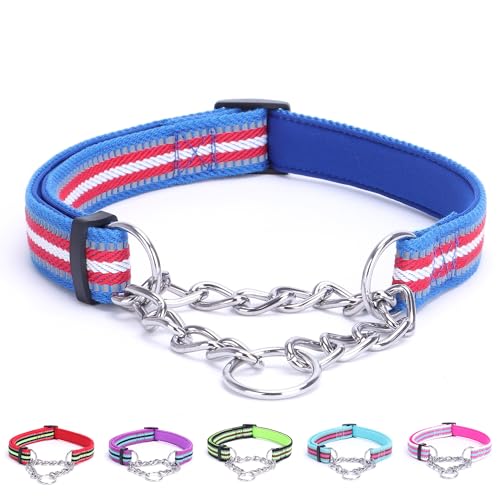 Alainzeo Reflektierendes Martingale-Hundehalsband, verstellbares, weiches Neopren, gepolstertes, atmungsaktives Nylon-Haustierhalsband für Welpen, mittelgroße und große Hunde, Blau, S von Alainzeo