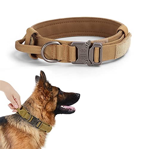 Alainzeo Taktisches Hundehalsband, Militärisches Training Verstellbares Nylon-Hundehalsband mit Kontrollgriff und Schnellverschluss-Schwermetallschnalle für mittelgroße und große Hunde (Braun, XL) von Alainzeo