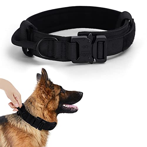 Alainzeo Taktisches Hundehalsband, Militärisches Training Verstellbares Nylon-Hundehalsband mit Kontrollgriff und Schnellverschluss-Schwermetallschnalle für mittelgroße und große Hunde (Schwarz, XL) von Alainzeo