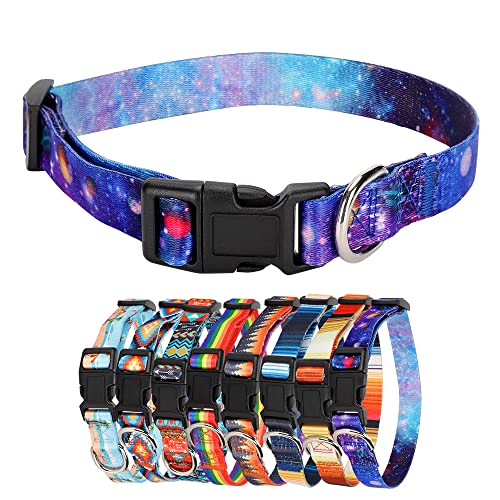 Hundehalsband mit Galaxy-Mustern für kleine, mittelgroße und große Hunde, verstellbare, weiche Welpenhalsbänder mit Schnellverschluss-Schnalle (S-Halsumfang 28,9 - 49,7 cm) von Alainzeo