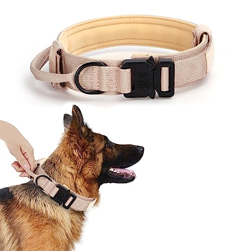 Taktisches Hundehalsband, Militärisches Training Verstellbares Nylon-Hundehalsband mit Kontrollgriff und Schnellverschluss-Schwermetallschnalle für mittelgroße und große Hunde(Khaki, S) von Alainzeo