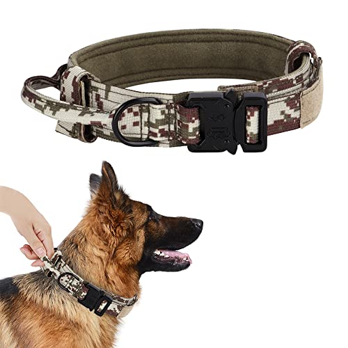 Taktisches Hundehalsband, Militärtraining Verstellbares Nylon Hundehalsband mit Kontrollgriff und Schnellverschluss-Schwermetallschnalle für mittelgroße und große Hunde (Armeegrün, L) von Alainzeo