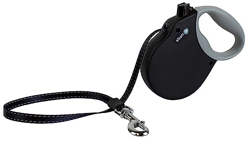 Alcott 5400-RLSHPW Abenteuer Rolleinen für Hunde Gurtleine 5 m lang Reflektstreifen im Gurt mit Soft Grauer Griff L schwarz, 50 kg von alcott