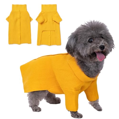 Haustierkleidung, Hundepullover, niedlich, gestrickt, für Welpen, Winter, warm, für Katzen und Hunde, Gelb, Größe L von Alessia Cara