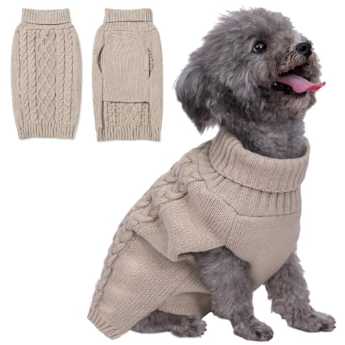 Haustierpullover für Welpen, Rollkragenpullover, Strickpullover, Winter, warme Hundekleidung für kleine, mittelgroße Hunde (Khaki, L) von Alessia Cara