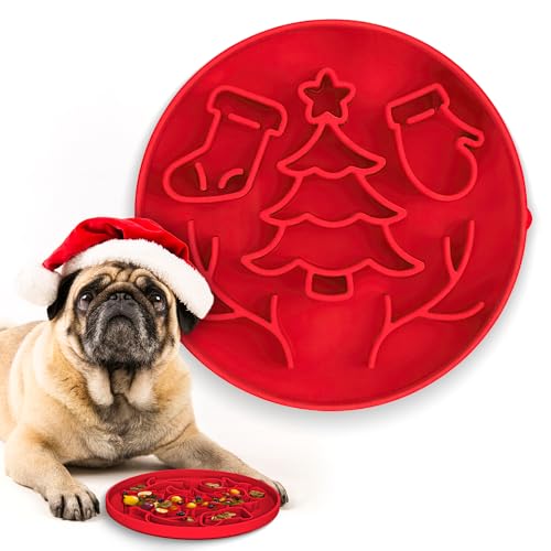 Slow Feeder Hundenäpfe • Hundenapf aus Silikon • Hund Puzzle Spielzeug Schale • Rote Leckmatte für Hunde jeden Alters • Weihnachten Design Hund Puzzle Schüssel • Frei von BPA • Sicher von Alfa Pet