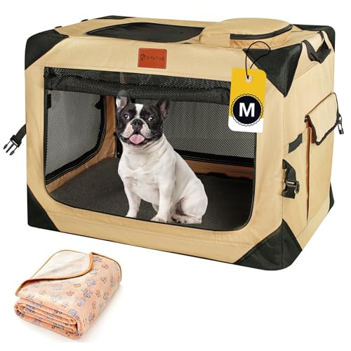 AlfaTok Faltbare Hundebox, tragbare Hundebox für XLarge Large Medium Small Dogs, Foldable Dog Travel Crate Soft Side Soft Dog Cage Zwinger (Braun, Medium (76,2 cm L x 53,3 cm B x 53,3 cm H) von AlfaTok