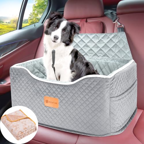 AlfaTok Memory Foam Booster Hundeautositz für mittelgroße Hunde, erhöhter Haustier-Autositz unter 20,4 kg, abnehmbar, waschbar, Rutschfester Hundesitz nur für Auto-Rücksitz, Reise-Hunde-Autobett, von AlfaTok