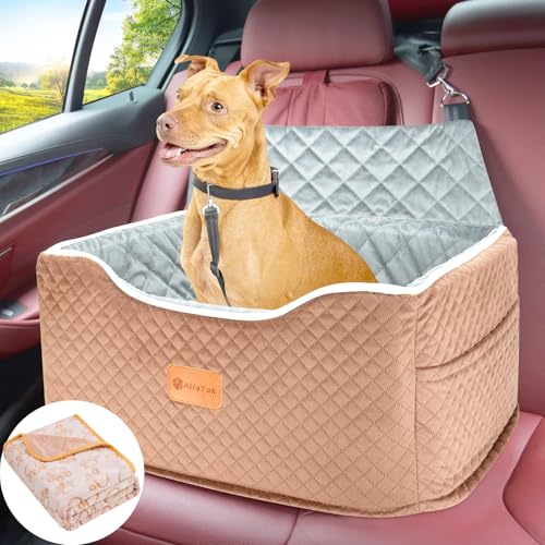 AlfaTok Memory Foam Booster Hundeautositz für mittelgroße Hunde, erhöhter Haustier-Autositz unter 20,4 kg, abnehmbar, waschbar, rutschfester Hundesitz nur für Auto-Rücksitz, Reise-Hunde-Autobett, von AlfaTok