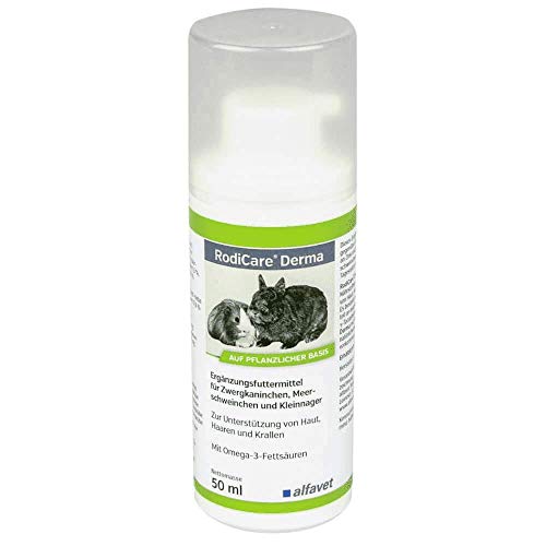 Alfavet RodiCare Derma zur Unterstützung von Haut, Haaren und Krallen, Nahrungsergänzung für Zwergkaninchen, Meerschweinchen, Kleinnager, 50ml Spender von Alfavet