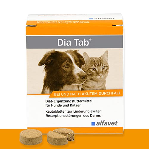 alfavet Dia Tab, 6 x 5,5 g, Diät-Ergänzungsfuttermittel für Hunde und Katzen, Kautablette gegen Durchfall von Alfavet