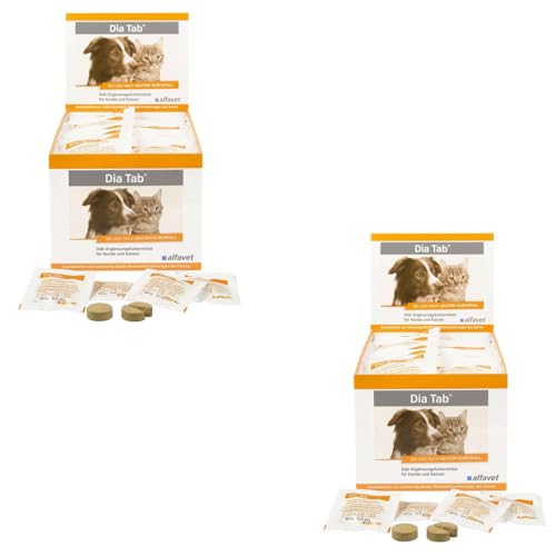 Alfavet Dia Tab | Doppelpack | 2 x 60 x 5,5 g | Diät-Ergänzungsfuttermittel für Hunde und Katzen | Zur Linderung akuter Resorptionsstörungen des Darms | Mit Prä- und Probiotika von Alfavet