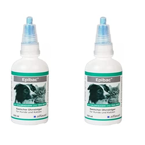 Alfavet Epibac, Doppelpack, basischer, sehr milder Ohrreiniger für Hunde und Katzen mit Chlorhexidin und Tris-EDTA, 2 x 100ml von Alfavet