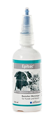 Alfavet Epibac, basischer, sehr milder Ohrreiniger für Hunde und Katzen mit Chlorhexidin und Tris-EDTA, 100ml von Alfavet