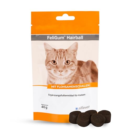 alfavet FeliGum Hairball 40 g – Ergänzungsfuttermittel für Katzen zur Unterstützung der Ausscheidung verschluckter Haarballen – Ideal für Langhaarkatzen & im Fellwechsel von Alfavet