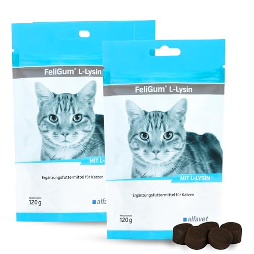 alfavet FeliGum L-Lysin 2X 120 g – Ergänzungsfuttermittel für Katzen – Leckere Katzensnacks mit L-Lysin – Weiche Kaudrops zur Unterstützung eines starken Immunsystems von Alfavet