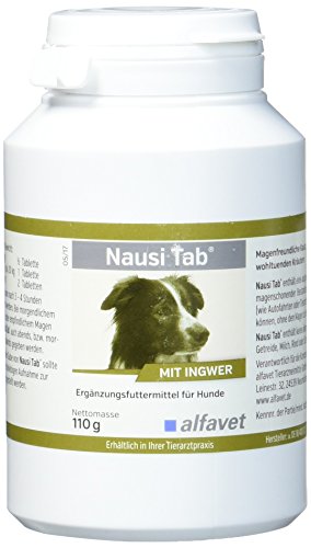 Alfavet Nausi Tab schont den Magen in Stresssituation, Kautablette mit Ingwer für Hunde, Ergänzungsfuttermittel, 110g Dose mit ca. 20 Snacks von Alfavet
