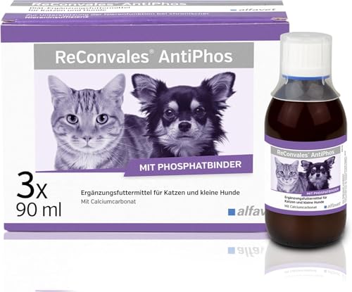 Alfavet ReConvales AntiPhos, zur Unterstützung der Nierenfunktion von Katzen und Hunden, Nahrungsergänzung mit Phosphatbinder, 3 x 90ml Flaschen von Alfavet