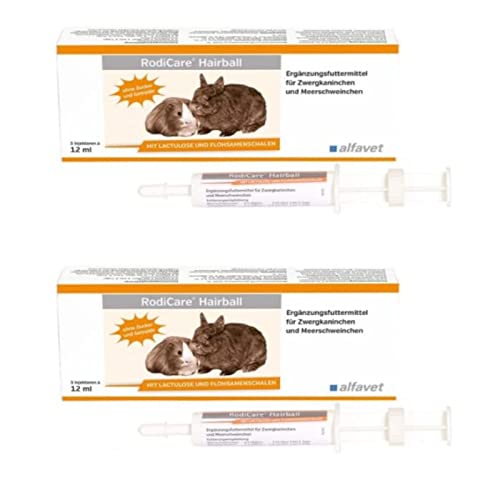 Alfavet RodiCare Hairball, Doppelpack, Ergänzungsfuttermittel für Zwergkaninchen und Meerschweinchen, fördert die Ausscheidung von Haarballen, 2 x 3 Injektoren à 12 ml von Alfavet