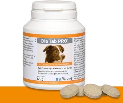 Alfavet Dia Tab PRO, Diät-Ergänzungsfuttermittel für Hunde und Katzen, Kautablette, Präbiotikum Probiotikum, 100 g Dose ca. 50 Tabletten von Alfavet