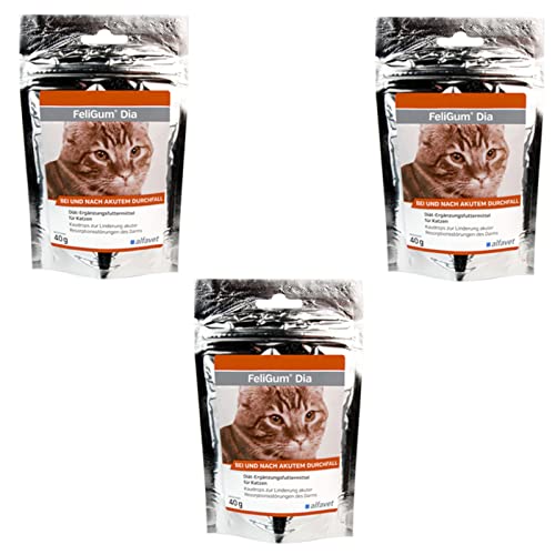 alfavet FeliGum Dia | 3er Pack | 3 x 40 g | Diät-Ergänzungsfuttermittel bei Durchfall für Katzen | Kaudrops von Alfavet