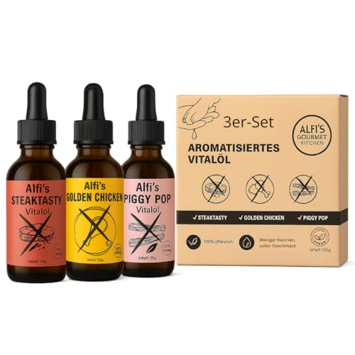Omega 3-6-9 Barf Öl Hund & Katze – vegane Alternative zu Lachsöl & Fischöl, mit Fleischgeschmack, Nahrungsergänzungsmittel Haut & Fell, Leinöl, Olivenöl & Nachtkerzenöl Starter-Set Omega 3-6-9 Barf Öl Hund & Katze – vegane Alternative zu Lachsöl & Fischöl, mit Fleischgeschmack, Nahrungsergänzungsmittel Haut & Fell, Leinöl, Olivenöl & Nachtkerzenöl Starter-Set von Alfi´s Gourmet Kitchen