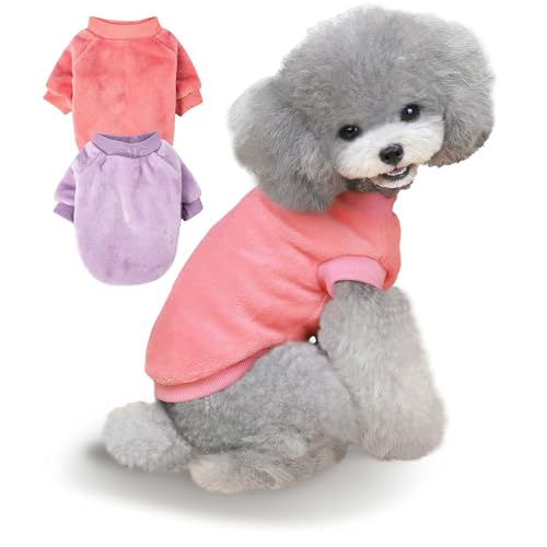 Algudbilt Hundepullover für kleine Hunde, Jungen, Mädchen, XS, Hunde- und Katzen-Shirts, Winterkleidung, Sweatshirt, Welpenmantel, Bekleidung (Dunkelrosa, Lavendel, Größe XS), 2er-Pack von Algudbilt