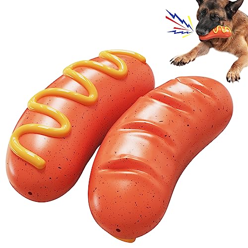 Alibuy Hunde-Kauspielzeug für aggressive Kauer, quietschendes Hundespielzeug, interaktives Hundespielzeug, langlebiges Kauspielzeug für Welpen, Hot Dog-Zahnreinigungsspielzeug für kleine, mittelgroße von Alibuy