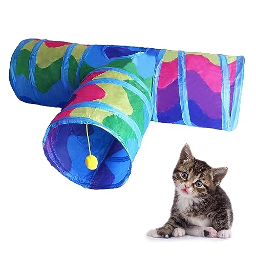 Alicedreamsky Katzentunnel, Faltbarer Schlauch mit 1 Spielball Kitty Spielzeug, 3 Wege Katzentunnel für Indoor-Katzen, Welpen, Kätzchen, Kaninchen von Alicedreamsky