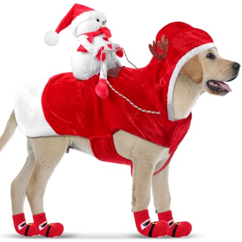 Aliceset 5-teiliges Weihnachts-Hundekostüm-Set enthält Hunde-Weihnachtsmann-Kleidung und Weihnachtssocken, Laufen, Weihnachtsmann, Reiten auf PET, Cosplay-Kostüme für Hund und Katze, Urlaub, von Aliceset