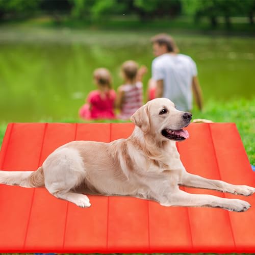 Aliceset Großes Hundebett, 130 x 89 cm, wasserdicht, faltbar, Camping-Reisebett, maschinenwaschbar, aufrollbar, für mittelgroße und große Hunde und Katzen, Orange, 3 Stück von Aliceset