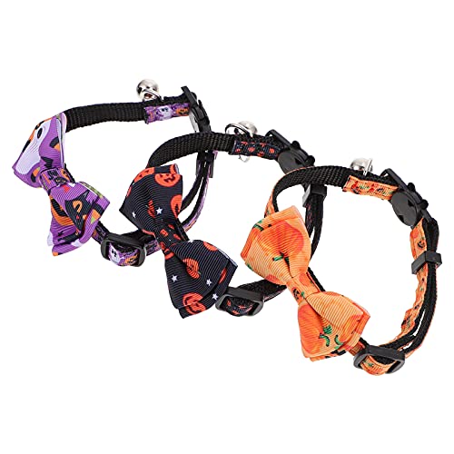 Alipis 3 Stück Halloween-Katzenhalsband Polyester 2 Stück Breakaway-Katzenhalsband Mit Glöckchen Niedliche Fliege Kürbis-Anhänger Für Heimtierbedarf (Orange + Schwarz +) von Alipis