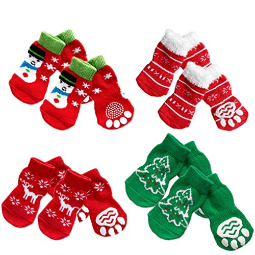 Alipis 4 Sätze rutschfeste Baumwollsocken Für Haustiere Stricksocken Für Hunde Welpen Und Katzen Mit Weihnachtsmuster Für Hartholzböden Geeignet Für Kleine Mittlere Und Große von Alipis