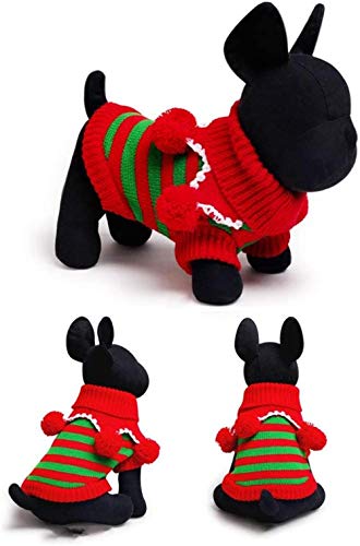 Alivisa Dog Sweater Stripped Pet Jumper Nettes Weihnachtshundekostüm warmen Mantel mit Kragen und Bälle Rot und Grün (M),M von Alivisa